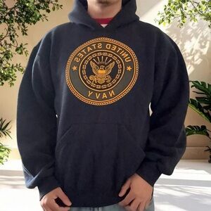 Vintage US Navy Hoodie Size Medium Blue Sweatshirt United States Logo Graphic